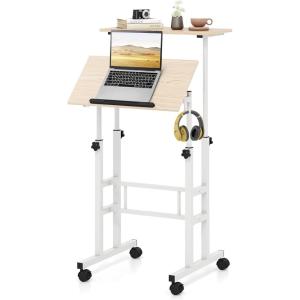 Giantex Mobile Standing Desk, Portable Stand Up Desks Adjustable Height with Wheels & Tilting Tabletop, Home Office Computer Workstation, Rolling Sit Stand Desk for Standing or Sitting, Natural(Natural)