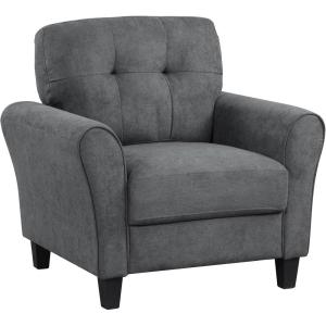 Giantex Modern Mid-Century Accent Chair – Linen Living Room Chair with Tufted Back, 7″ Thick Cushion, Max Load 400 lbs, Upholstered Armchair with Non-Slip Foot Pads, Club Chair for Bedroom, Grey(Grey)