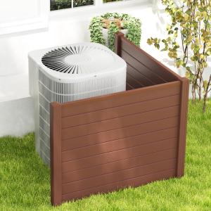 Giantex Outdoor Privacy Screen 2 Panels, 48”W x 48”H Decorative Air Conditioner Fence Trash Can Enclosure with 3 Stakes, Easy Assembly, PVC Vinyl Picket Fences for Garden Patio Lawn, White(Brown)
