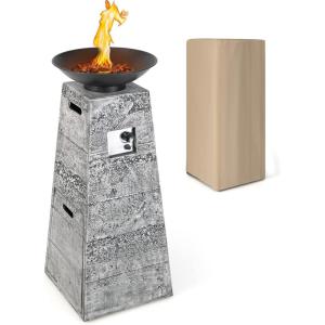 Giantex Outdoor Propane Fire Pit – 48 Inch Propane Fire Bowl Column with Lava Rocks & PVC Cover, 30,000 BTU Heat Output, Stainless Steel Burner, Patio Burning Gas Fire Pit Bowl for Backyard, Poolside