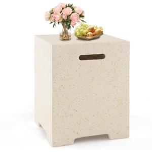 Giantex Outdoor Tank Hideaway Table, Propane Tank Cover for Standard 20 LBS Propane Gas Tank, Outside Patio Side End Table with Side Handles, Brown(White)