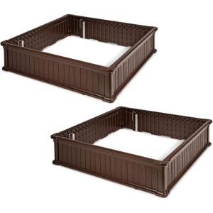 Giantex Plant Raised Bed, Planter for Vegetables Flower, Outdoor Garden Plant Box Patio Backyard, Easy Assembly (2 Pcs (48.5”Lx48.5”Wx12”H), Brown)