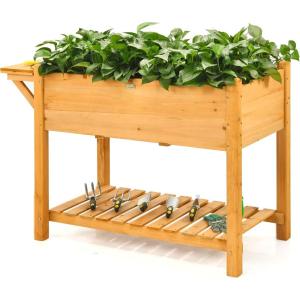 Giantex Planter Raised Bed, Elevated Raised Garden Box with 8 Grids and Side Work Table, Outdoor Wood Plant Container Backyard Patio (48.5″ Lx21 Wx31.5 H)(48.5’’Lx21’’Wx31.5’’H)