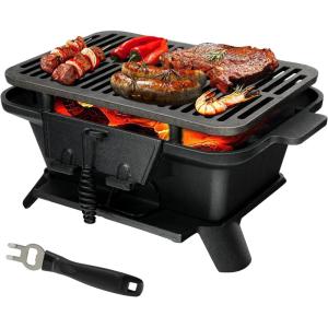 Giantex Portable Hibachi Grill, Double-sided Cast Iron Grill with Air Regulating Door & Fire Gate, Grate Lifter, Ideal for Outdoor Picnic, Camping & Backyard Barbecue Cooking(Rectangle Grill)