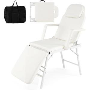 Giantex Portable Massage Bed Tattoo Chair, 73 Inch Adjustable Facial Table for Salon Beauty Spa w/Carrying Bag, Folding Spa Chair Esthetician & Lash Bed, White