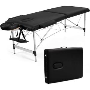 Giantex Portable Massage Table 84inch, Folding Lash Bed Aluminium Frame, Height Adjustable, 2 Fold Professional Facial Salon Tattoo Massage Bed Face Cradle Armrests Headrest Carrying Bag (Black)