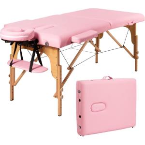 Giantex Portable Massage Table Lash Bed, 2 Fold Massage Bed Spa Bed Height Adjustable w/Face Cradle & Carry Case, Professional Facial Salon Tattoo Table for Spa Beauty Salon Home Use (Pink)(Pink)