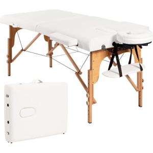 Giantex Portable Massage Table Lash Bed, 2 Fold Massage Bed Spa Bed Height Adjustable w/Face Cradle & Carry Case, Professional Facial Salon Tattoo Table for Spa Beauty Salon Home Use (Pink)(White)
