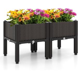 Giantex Raised Garden Bed, Elevated Planter Box Kit W/ 8 Legs, 2 Planter Boxes, Self-Watering System, Drainage Holes, Indoor & Outdoor Vegetable Fruit Flower Herb Growing Box(Brown)