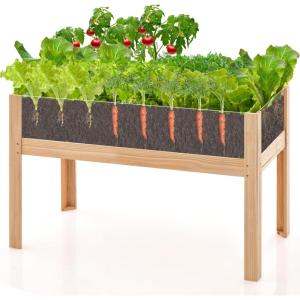 Giantex Raised Garden Bed, Elevated Wood Planter Box, Standing Garden Bed Kit w/Legs & Storage Shelf for Vegetable Flower Herb, Outdoor Use for Patio Backyard, Natural(47″x23″x31″)