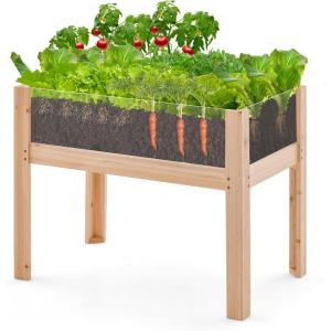 Giantex Raised Garden Bed, Elevated Wood Planter Box, Standing Garden Bed Kit w/Legs & Storage Shelf for Vegetable Flower Herb, Outdoor Use for Patio Backyard, Natural(30″x18″x24″)