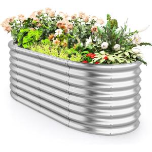 Giantex Raised Garden Bed, Elevated Wood Planter Stand, Garden Grow Box Kit W/Legs for Vegetable, Flower, Herb – Outdoor Planter W/Shelf for Garden, Patio, Backyard – Natural(Silver)