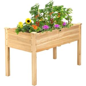 Giantex Raised Garden Bed, Elevated Wood Planter Stand, Garden Grow Box Kit W/Legs for Vegetable, Flower, Herb – Outdoor Planter W/Shelf for Garden, Patio, Backyard – Natural(Wood)