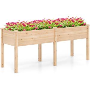 Giantex Raised Garden Bed, Elevated Wood Planter Stand, Garden Grow Box Kit W/Legs for Vegetable, Flower, Herb – Outdoor Planter W/Shelf for Garden, Patio, Backyard – Natural(Natural)