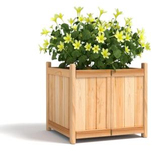 Giantex Raised Garden Bed Folding Flower Planter Vegetable Folding Planting Box for Patio Lawn Garden Backyard Elevated Outdoor Wood Planter Boxes, 27.5″ Lx12 Wx10 H(Beige)