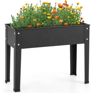 Giantex Raised Garden Bed, Metal Planter Box with Legs, Drain Hole, Outdoor Indoor Elevated Garden Box for Vegetable Flower Herb Fruit, Standing Raised Beds for Backyard Porch Balcony Green(Black)