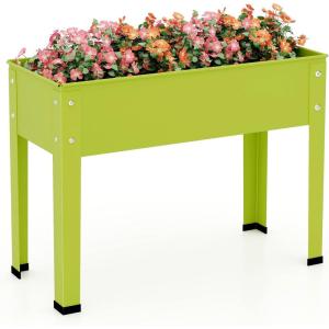 Giantex Raised Garden Bed, Metal Planter Box with Legs, Drain Hole, Outdoor Indoor Elevated Garden Box for Vegetable Flower Herb Fruit, Standing Raised Beds for Backyard Porch Balcony Green(Green)