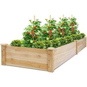 Giantex Raised Garden Bed Planter, Wooden Elevated Vegetable Planter Kit Box Grow for Patio Deck Balcony Outdoor Gardening, Natural