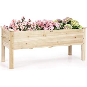 Giantex Raised Garden Bed on Wheels, Wood Planter Box with Legs, Liner, Drain Holes, Elevated Garden Bed for Vegetables, Standing Garden Container for Backyard, Patio, 47.5″ LX 23.5″ WX 33″ H(47.5″x17″x20″)
