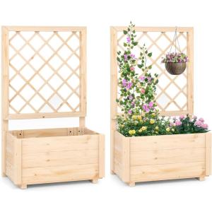 Giantex Raised Garden Bed with Trellis, Drainage Hole, Wood Elevated Planter Box for Climbing Vine Flower Herb Vegetable Fruit, Planting Container for Indoor Outdoor Patio Balcony (39”x14”x40”)(2)