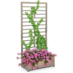 Giantex Raised Garden Bed with Trellis, Wood Planter Box for Flower Climbing, Standing Vertical Indoor Outdoor Plant Container for Garden Balcony Patio Yard Porch, 31.5″x16″x68″(Gray)