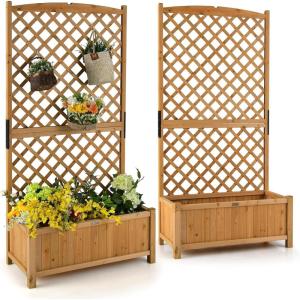 Giantex Raised Garden Bed with Trellis & Roof, 72.5″ Wooden Garden Bed, High Trellis for Plant Flower Climbing Pot Hanging, Indoor & Outdoor Planter Box for Yard, Garden, Balcony(2)