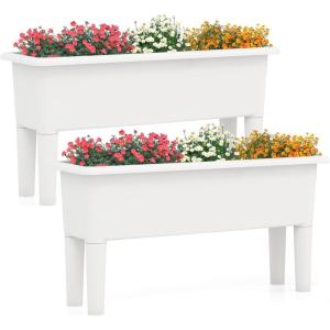 Giantex Raised Garden Beds Outdoor Set of 2, Self-Watering Planter Box with Detachable Legs & Drainage Hole, Outdoor Raised Container for Vegetable Fruit Herbs, 31.5”Lx12”Wx16”H, Easy Assembly (Brown)(White)