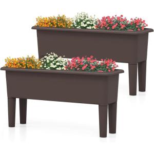 Giantex Raised Garden Beds Outdoor Set of 2, Self-Watering Planter Box with Detachable Legs & Drainage Hole, Outdoor Raised Container for Vegetable Fruit Herbs, 31.5”Lx12”Wx16”H, Easy Assembly (Brown)(Brown)