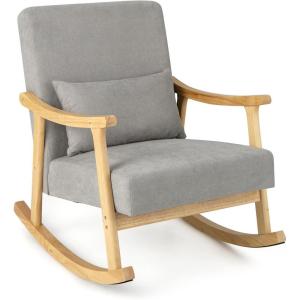 Giantex Rocking Chair Nursery, Indoor Rocker Arm Chair w/Rubber Wood Armrests, Wide Backrest & Padded Seat Cushion, Soft Lumbar Pillow, Upholstered Accent Glider Chair for Living Room Bedroom