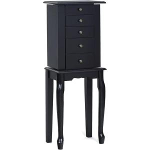 Giantex Standing Jewelry Cabinet Armoire with Top Flip Mirror, Jewelry Storage Organizer with 2 Side Doors for Necklaces, Jewelry Armoire Box Chest for Women Girls, Walnut(Black)
