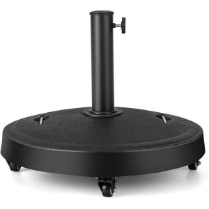 Giantex Umbrella Base with Wheels, 52 lbs Heavy Duty Umbrella Stand with 4 Lockable Wheels and 2 Handles for 1.5”-1.9” Poles, Round Resin Weighted Market Umbrella Holder for Patio Deck Garden