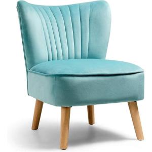 Giantex Velvet Accent Chair, Upholstered Modern Sofa Chair w/Wood Legs, Thickly Padded, Small Armless Wingback Club Chairs for Living Room Bedroom Furniture(Turquoise)