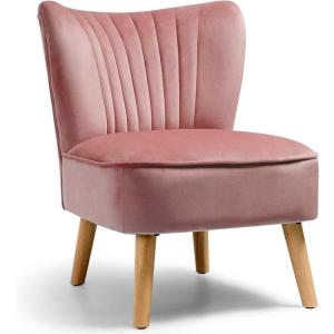 Giantex Velvet Accent Chair, Upholstered Modern Sofa Chair w/Wood Legs, Thickly Padded, Small Armless Wingback Club Chairs for Living Room Bedroom Furniture(Pink)
