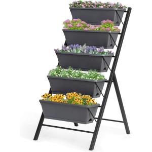 Giantex Vertical Raised Garden Bed, Elevated Planter Raised Beds with Water Drainage, Freestanding 5 Container Boxes for Vegetables and Flowers Growing, Outdoor Indoor Patio Balcony(Gray)