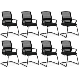 Giantex Waiting Room Chair Set of 2, Office Guest Chairs w/Ergonomic Mesh Backrest, Lumbar Support & Armrests, Mesh Chairs w/Metal Sled Base for Office, Conference Room, Reception, Black(8)