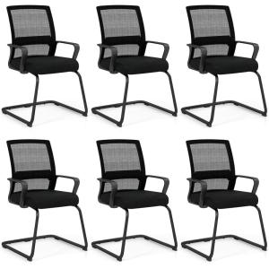 Giantex Waiting Room Chair Set of 2, Office Guest Chairs w/Ergonomic Mesh Backrest, Lumbar Support & Armrests, Mesh Chairs w/Metal Sled Base for Office, Conference Room, Reception, Black(6)