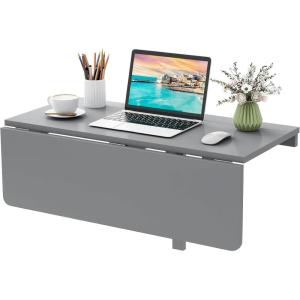 Giantex Wall Mounted Folding Table, 31.5″ x 23.5″ Wood Murphy Desk Drop-Leaf Table, Space Saving Foldable Floating Desk, Wall Desk Fold Down for Small Spaces, Study, Bedroom, Bathroom (Gray)(Grey)
