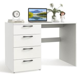 Giantex White Computer Desk with 4 Large Drawers, Home Office Laptop PC Desk, Writing Table, Modern Computer Workstation for Bedroom Study Room(White)