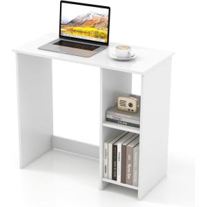Giantex White Small Desk for Bedroom, 31.5 Inch Home Office Computer Desk with Shelves, Space Saving Study Writing Desk, Modern Simple Laptop Desk for Small Spaces, White(White)