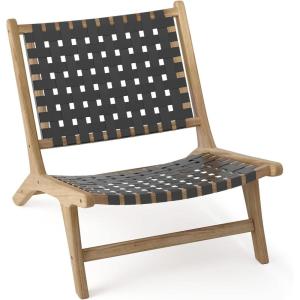 Giantex Woven Accent Chair, Boho Mid Century Modern Armless Accent Chair w/Nylon Backrest & Seat, Teak Wood Frame, Comfy Side Reading Chair for Living Room Bedroom Indoor Outdoor, Black