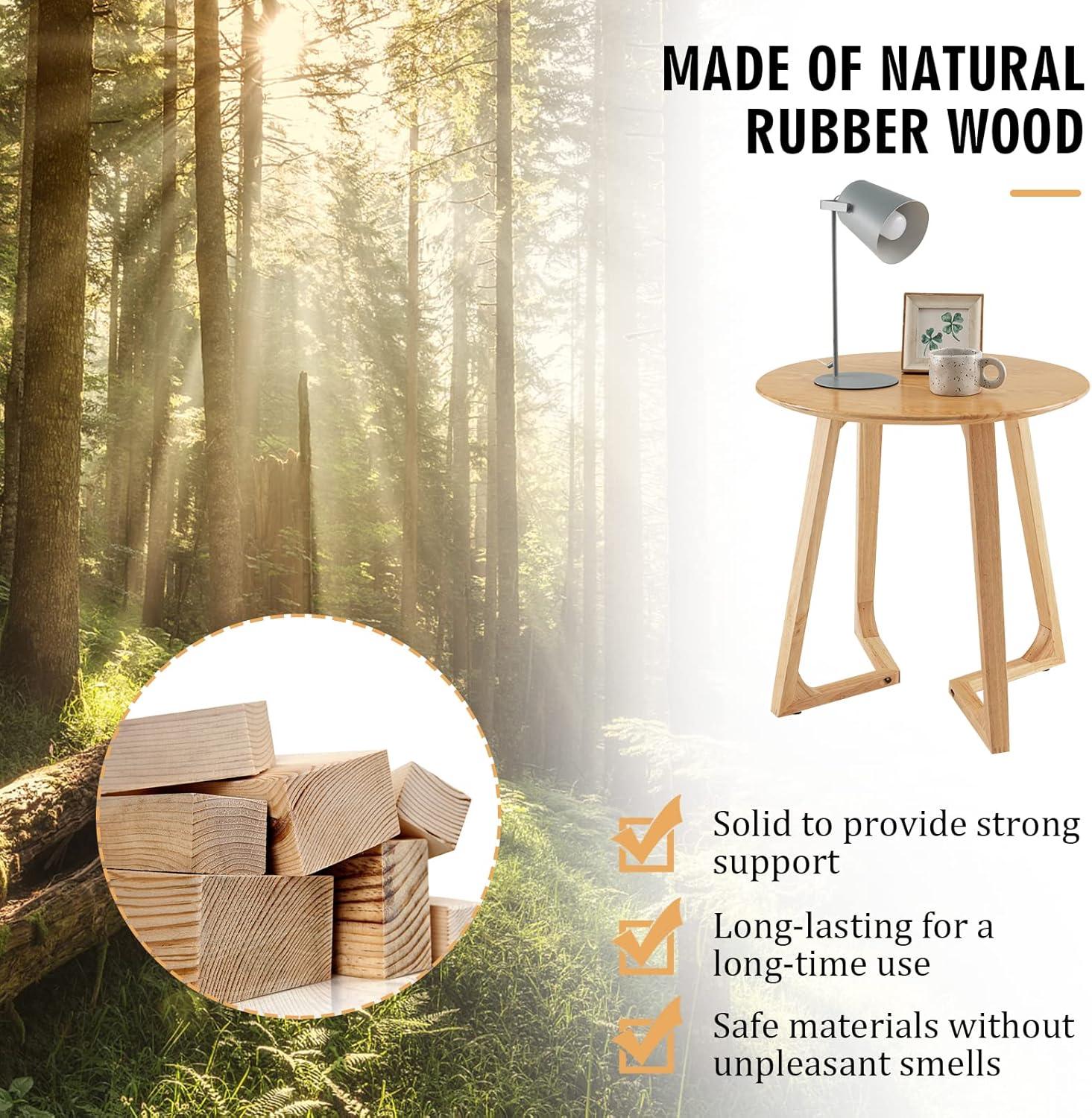 image:imageGiantex 24 Round End Table Mid Century Modern Side Table with Adjustable Foot Pads Sofa Couch Accent Table Small Coffee Table for Small Space Living Room Nightstand for Bedroom NaturalNatural