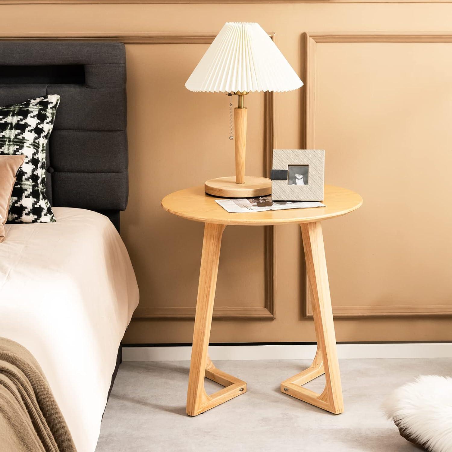 image:imageGiantex 24 Round End Table Mid Century Modern Side Table with Adjustable Foot Pads Sofa Couch Accent Table Small Coffee Table for Small Space Living Room Nightstand for Bedroom NaturalNatural