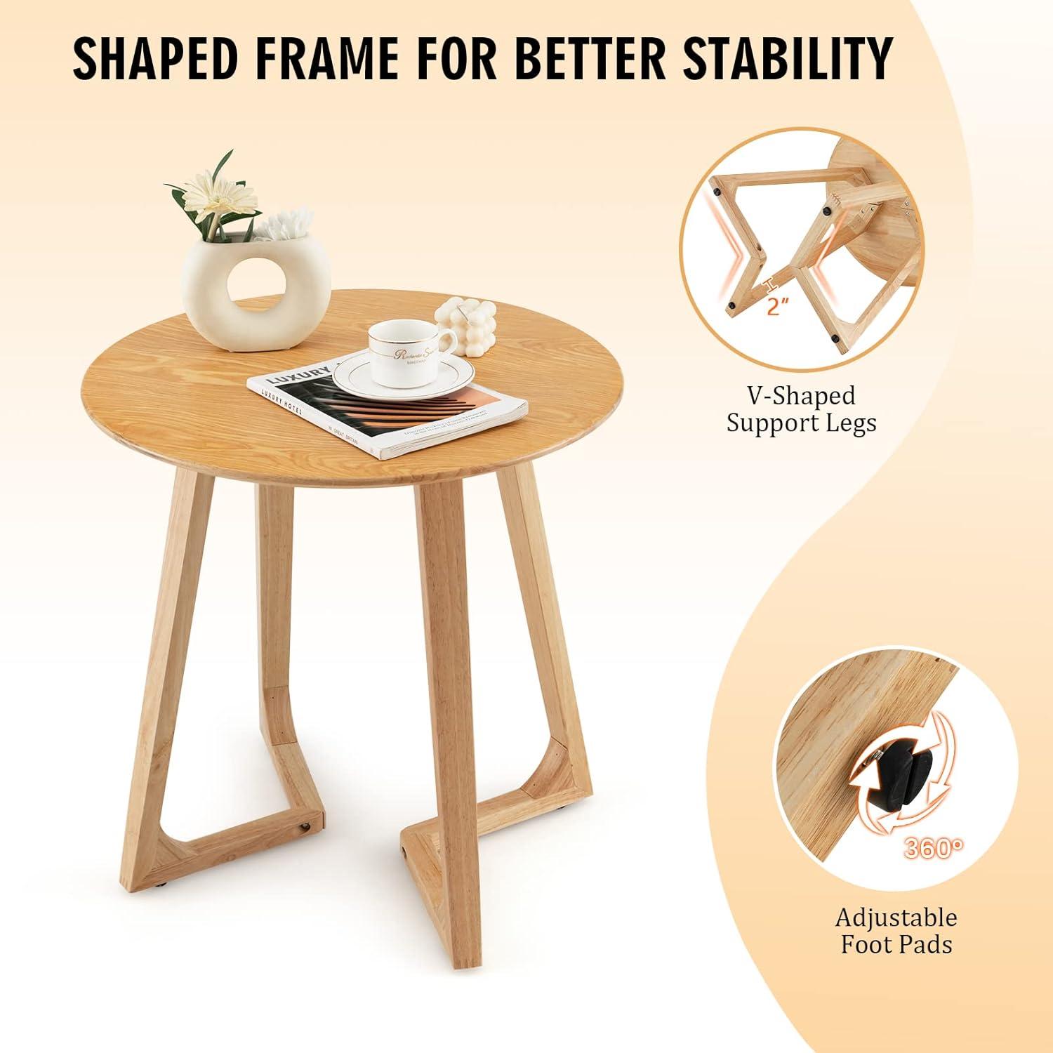 image:imageGiantex 24 Round End Table Mid Century Modern Side Table with Adjustable Foot Pads Sofa Couch Accent Table Small Coffee Table for Small Space Living Room Nightstand for Bedroom NaturalNatural