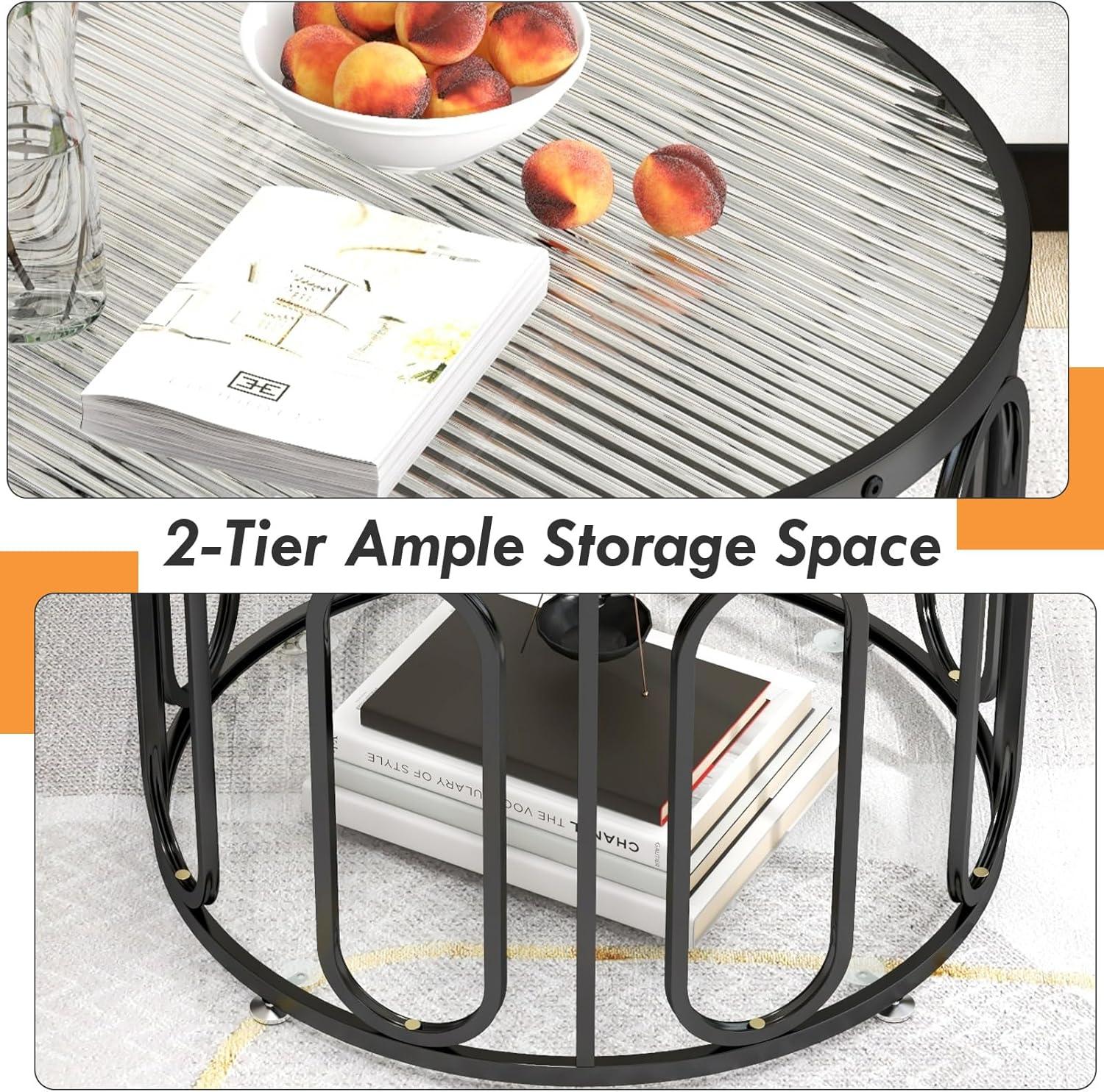 image:imageGiantex Round Glass Coffee Table 2Tier Modern Side Sofa Tea Table with Tempered Glass Top amp Oval Swivel Brackets 24 Circle Cocktail Tables Accent Center Table for Living Room Office BlackBlack
