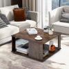 Giantex 32” Square Coffee Table, 2-Tier Wooden Table with Storage Shelf, Industrial Home Accent Table, Mid-Century Center Table Ideal for Living Room, Study Room(Rustic Brown)(Rustic Brown)