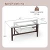Giantex Glass Coffee Table, 42 Inch 2-Tier Rectangular Cocktail Table with Storage Shelf & Solid Rubber Wood Legs, Modern Center Table for Living Room, Home Office, Brown
