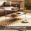 Giantex Glass Coffee Table, Mid Century Modern Center Table with Amber Tampered Glass Tabletop, Walnut Storage Shelf & Golden Legs, 2-Tier Rectangle Coffee Tables for Living Room, Brown