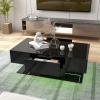 Giantex Modern LED Coffee Table – 2-Tier Center Table w/ 2 Storage Drawers, Adjustable Brightness & Speed, 20-Color Light, 43.5”L Rectangular High-Gloss Finished Table for Living Room (Black)(Black)