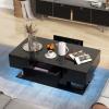 Giantex Modern LED Coffee Table – 2-Tier Center Table w/ 2 Storage Drawers, Adjustable Brightness & Speed, 20-Color Light, 43.5”L Rectangular High-Gloss Finished Table for Living Room (Black)(Black)