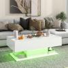 Giantex Modern LED Coffee Table – 2-Tier Center Table w/ 2 Storage Drawers, Adjustable Brightness & Speed, 20-Color Light, 43.5”L Rectangular High-Gloss Finished Table for Living Room (Black)(White)